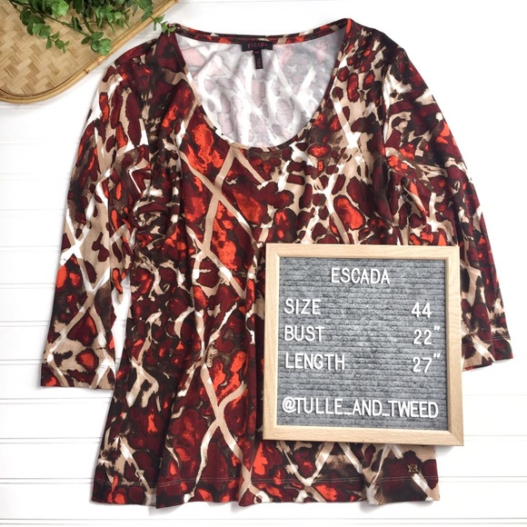 Escada Tops - Escada red brown 3/4 sleeve knit top scoop neck L